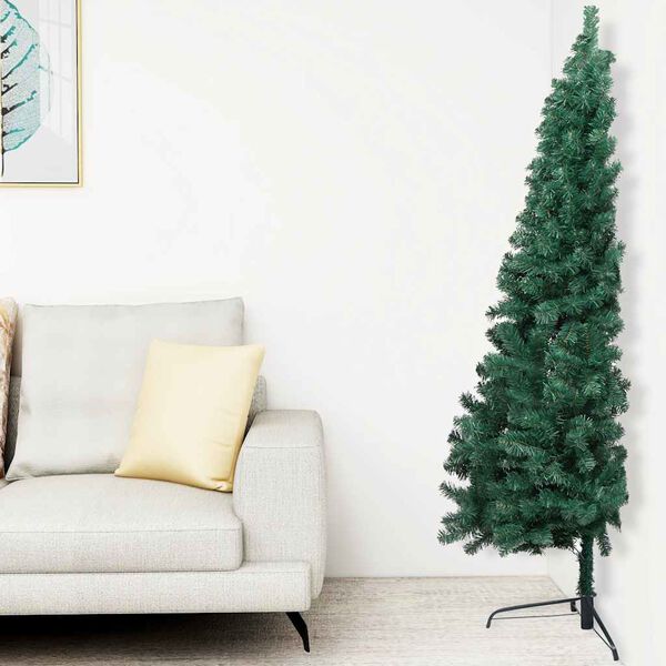 vidaXL Medio &aacute;rbol de Navidad con luces y bolas verde 150 cm