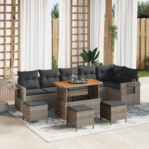 vidaXL Conjunto de sof&aacute;s de jard&iacute;n 12 pcs Gris rat&aacute;n sint&eacute;tico