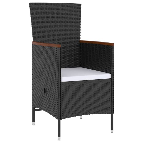 vidaXL Set comedor de jard&iacute;n 5 piezas rat&aacute;n sint&eacute;tico y cojines negro