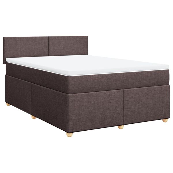 vidaXL Cama box spring con colch&oacute;n tela marr&oacute;n oscuro 140x200 cm