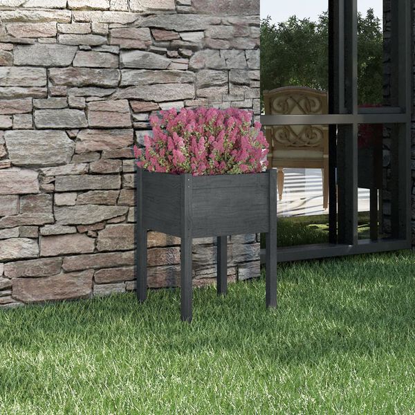 vidaXL Jardinera de madera maciza de pino gris 50x50x70 cm