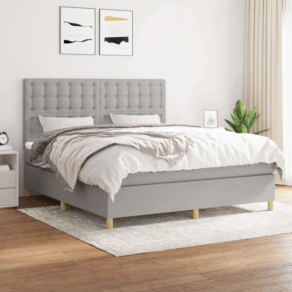 vidaXL Cama box spring con colch&oacute;n tela gris claro 180x200 cm