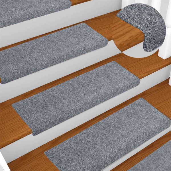 vidaXL Felpudos autoadhesivos para escaleras, 10 unidades, 65 x 21 x 4 cm, gris claro, borde rectangular