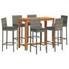 vidaXL Mesa y taburetes de jard&iacute;n 7 pzas madera acacia rat&aacute;n PE gris