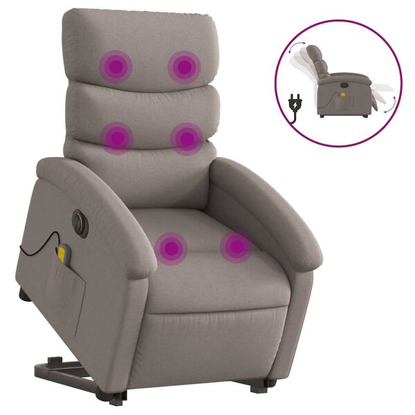vidaXL Sill&oacute;n de masaje el&eacute;ctrico reclinable elevable tela taup&eacute;