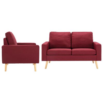 vidaXL Juego de sofás de 2 piezas de tela rojo vino