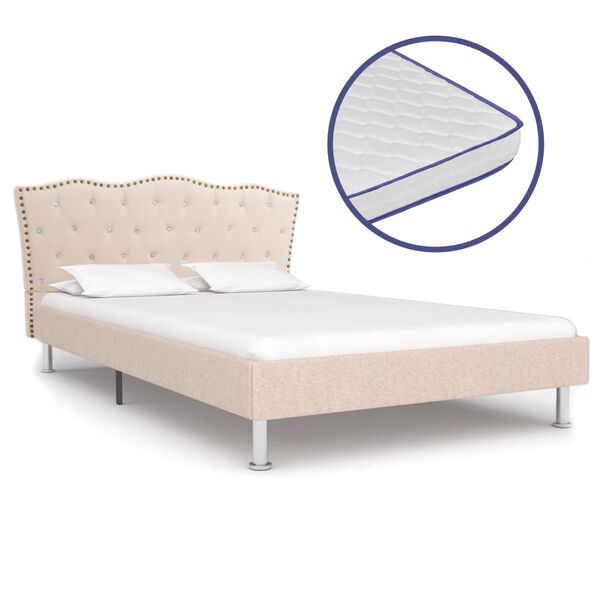 vidaXL Cama con colch&oacute;n viscoel&aacute;stico tela beige 140x200 cm