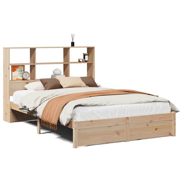 vidaXL Cama con estanter&iacute;a sin colch&oacute;n madera maciza de pino 140x190cm