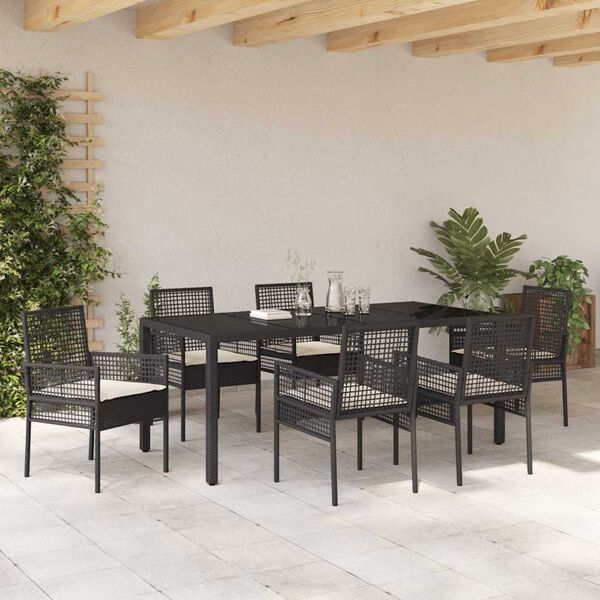 vidaXL Conjunto de Comedor de Jard&iacute;n 7 pcs Negro rat&aacute;n sint&eacute;tico