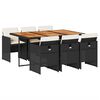 vidaXL Set de comedor de jard&iacute;n 7 pzas y cojines rat&aacute;n sint&eacute;tico negro