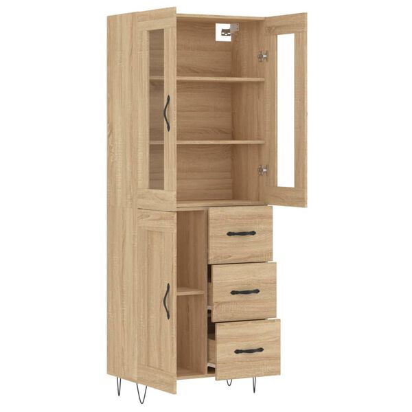 vidaXL Aparador alto madera contrachapada color roble 69,5x34x180 cm