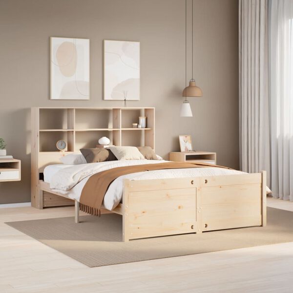 vidaXL Cama con estanter&iacute;a sin colch&oacute;n madera maciza de pino 160x200cm