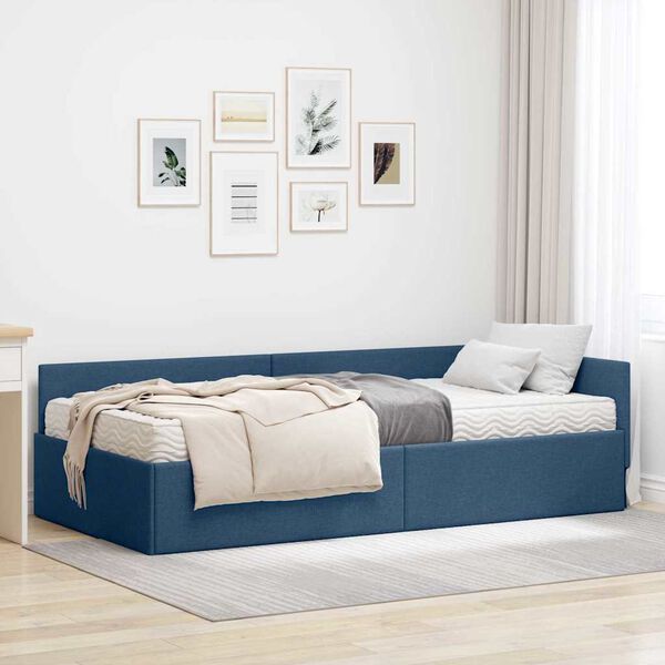 vidaXL Estructura de Cama Esquina con Colch&oacute;n Otro 2 pcs Azul tela