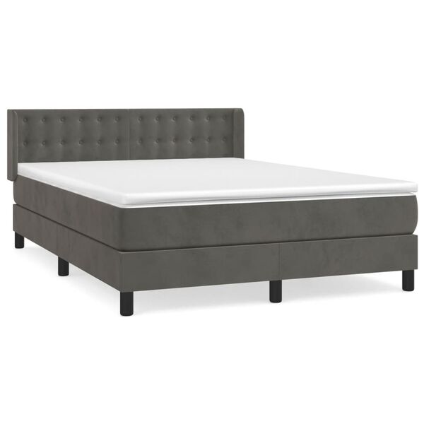 vidaXL Cama box spring con colch&oacute;n terciopelo gris oscuro 140x190 cm