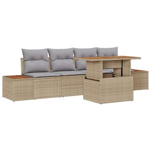 vidaXL Conjunto de sof&aacute;s de jard&iacute;n 5 uds. Beige rat&aacute;n sint&eacute;tico