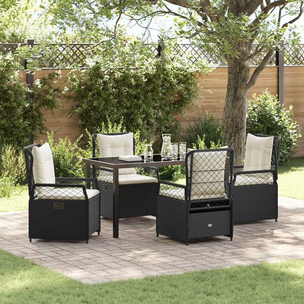 vidaXL Conjunto de Comedor de Jard&iacute;n 5 pcs Negro rat&aacute;n sint&eacute;tico