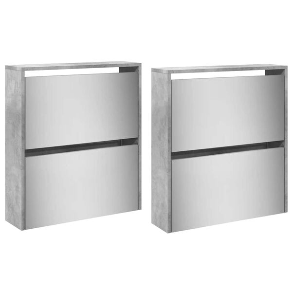 vidaXL Mueble zapatero con espejo 4 niveles gris hormig&oacute;n 63x17x134 cm