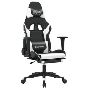 vidaXL Silla gaming masaje y reposapi&eacute;s cuero sint&eacute;tico negro blanco