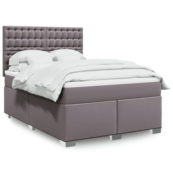 vidaXL Cama box spring con colch&oacute;n cuero sint&eacute;tico gris 160x200 cm