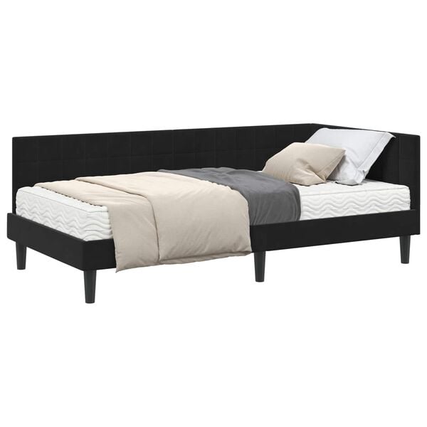 vidaXL Estructura de Cama Esquina con Colch&oacute;n 2 pcs Negro Terciopelo