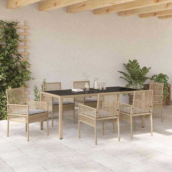 vidaXL Conjunto de Comedor de Jard&iacute;n 7 pcs Beige rat&aacute;n sint&eacute;tico