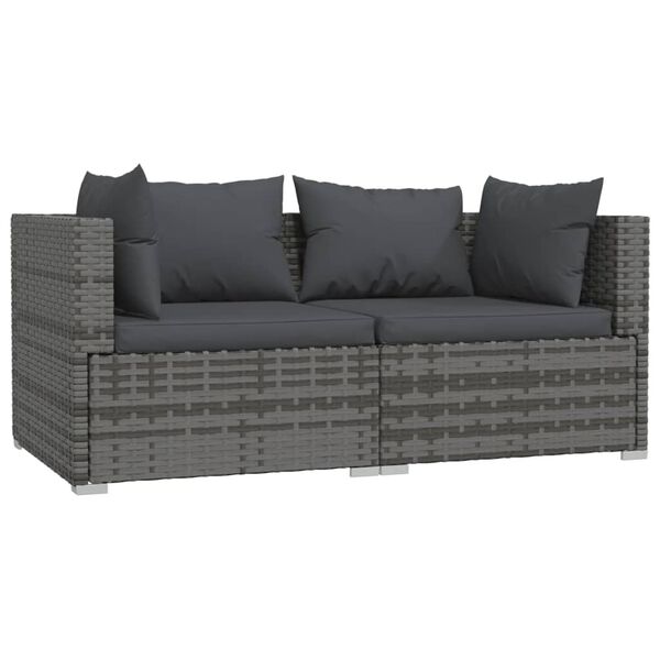 vidaXL Set de muebles de jardín 3 pzas y cojines ratán sintético gris