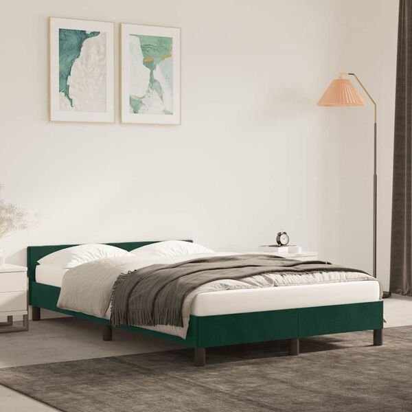 vidaXL Estructura cama sin colch&oacute;n terciopelo verde oscuro 120x200 cm