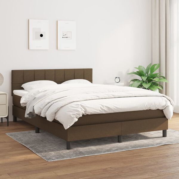 vidaXL Cama box spring con colch&oacute;n tela marr&oacute;n oscuro 140x190 cm