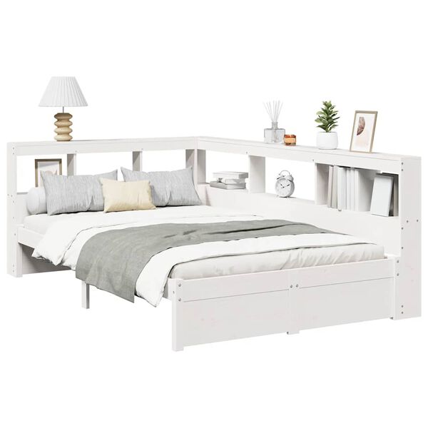 vidaXL Cama con estanter&iacute;a sin colch&oacute;n madera maciza de pino 90x190 cm