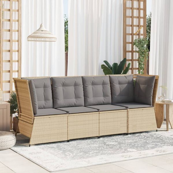 vidaXL Sill&oacute;n de esquina de jard&iacute;n con cojines rat&aacute;n sint&eacute;tico beige