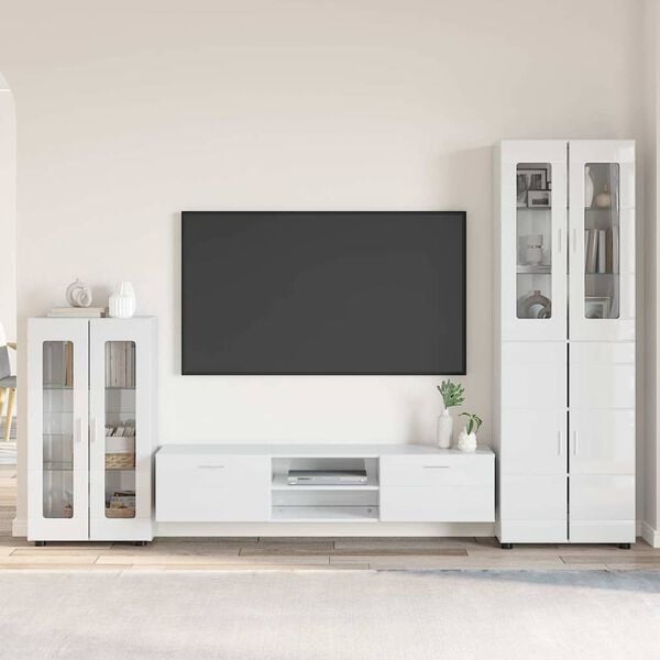 vidaXL Conjunto de mueble de TV brillante Madera de ingenier&iacute;a