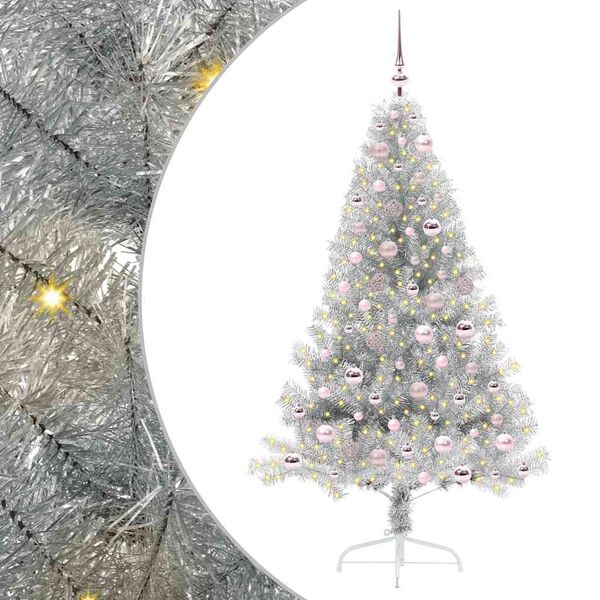 vidaXL &Aacute;rbol de Navidad Artificial Preiluminado Plateado 180 cm PET