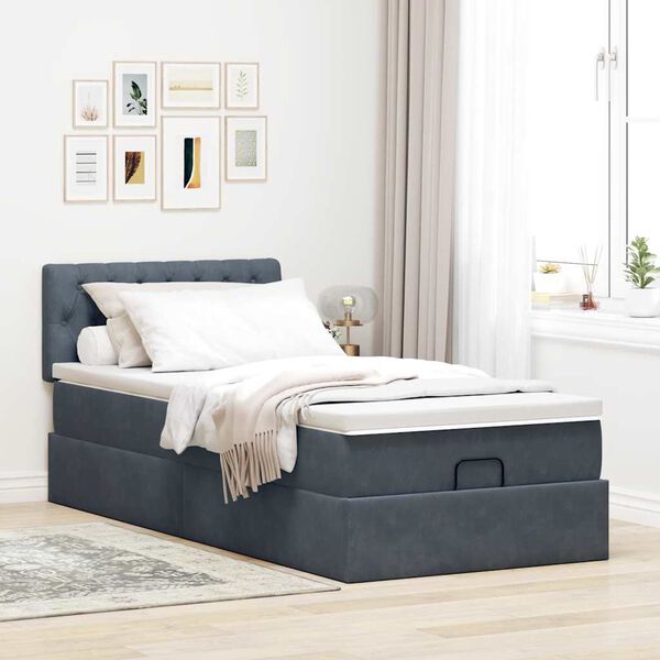 vidaXL Estructura cama otomana colch&oacute;n terciopelo gris oscuro 90x190cm