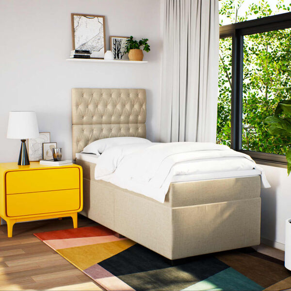 vidaXL Cama box spring con colch&oacute;n tela color crema 90x200 cm