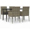 vidaXL Set comedor jard&iacute;n 5 pzas y cojines rat&aacute;n sint&eacute;tico negro gris