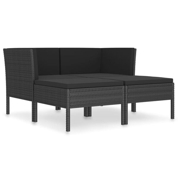 vidaXL Set de muebles de jardín 4 pzas y cojines ratán sintético negro
