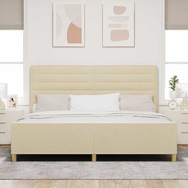 vidaXL Estructura de cama con cabecera Crema 200 x 200 cm tela