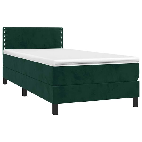 vidaXL Cama box spring colch&oacute;n y LED terciopelo verde oscuro 80x200 cm