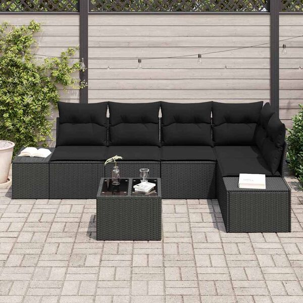 vidaXL Conjunto de sof&aacute; de jard&iacute;n con coj&iacute;n 6 pcs Negro