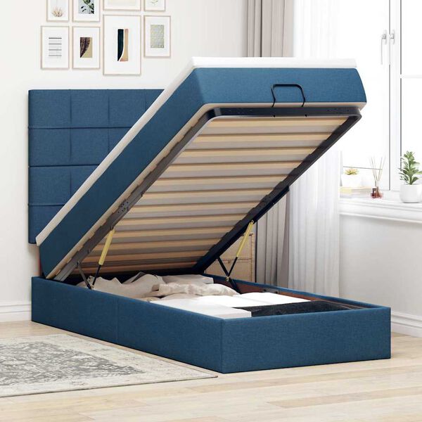 vidaXL Estructura de cama otomana con colch&oacute;n tela azul 80x200cm