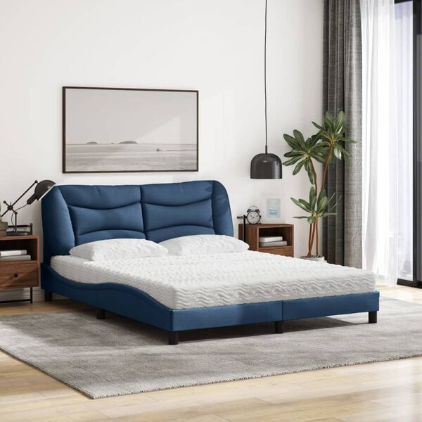 vidaXL Cama con colch&oacute;n Hvar de tela azul 160x200 cm