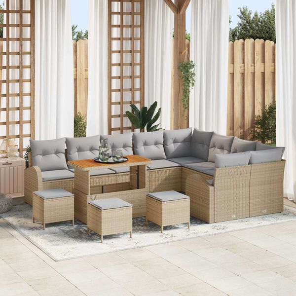 vidaXL Conjunto de sof&aacute; de jard&iacute;n con coj&iacute;n 13 pcs Beige y Gris Claro