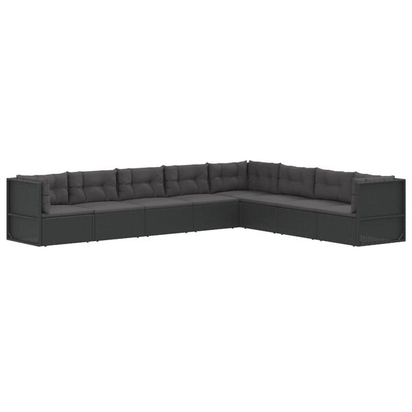 vidaXL Set de muebles de jard&iacute;n 8 pzas y cojines rat&aacute;n sint&eacute;tico negro