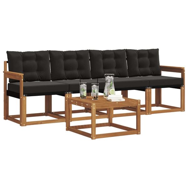vidaXL Conjunto de sof&aacute;s de exterior con coj&iacute;n 5 pcs Natural y negro