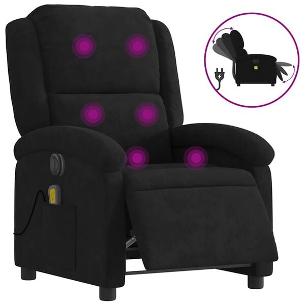 vidaXL Sill&oacute;n reclinable de masaje el&eacute;ctrico terciopelo negro