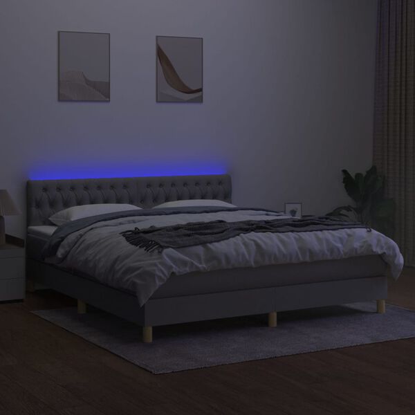 vidaXL Cama box spring con colch&oacute;n tela y LED gris claro 160x200 cm