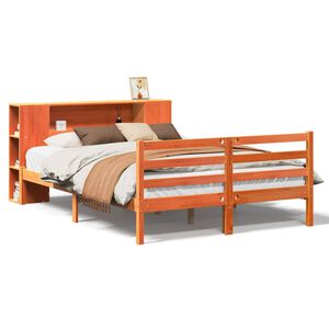 vidaXL Cama con estanter&iacute;a sin colch&oacute;n madera maciza marr&oacute;n 140x200 cm