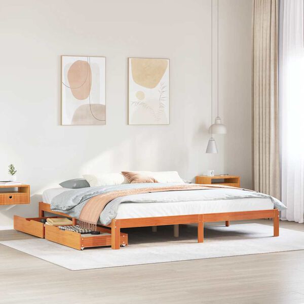 vidaXL Estructura de cama cajones madera pino marr&oacute;n cera 180x200 cm