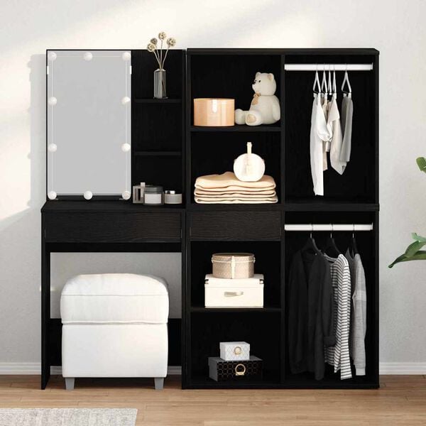 vidaXL Juego de mesa de tocador LED Roble Negro 140 x 40 x 140 cm