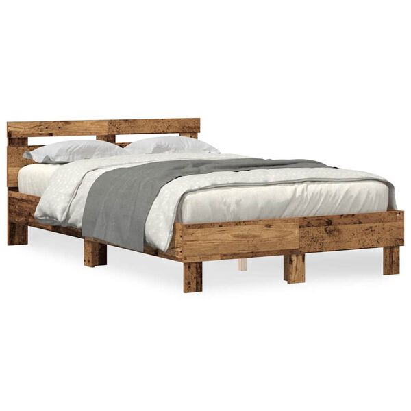 vidaXL Estructura de cama con LED Madera vieja 120 x 190 cm
